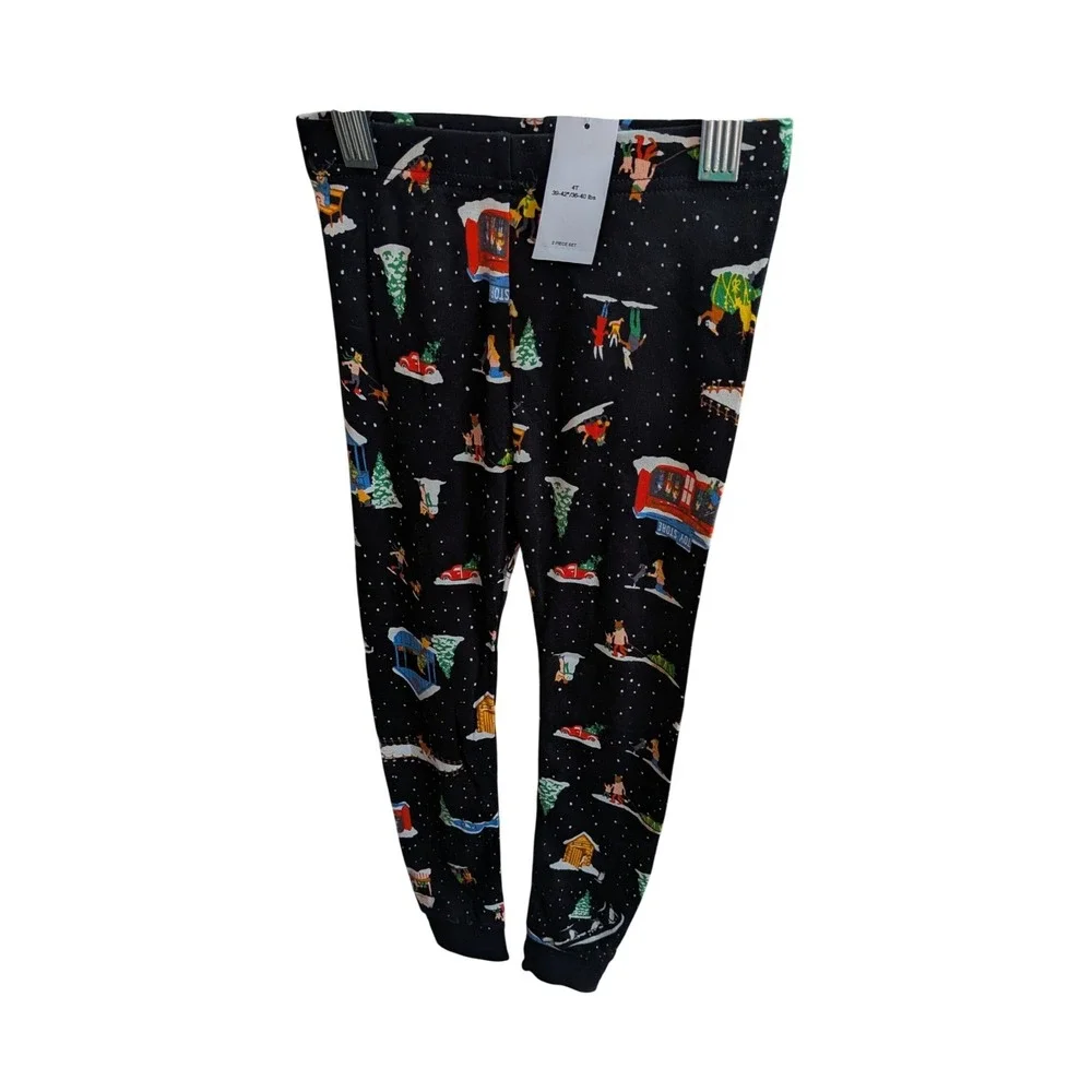 Old Navy Kids 4T Winter Village Ski Scene‎ Pajama Set Black 2-Piece NWT